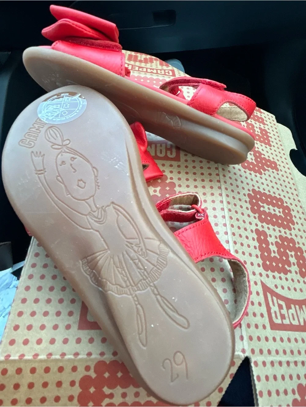 NIB Camper Girls Red Bow Sandals Size 11